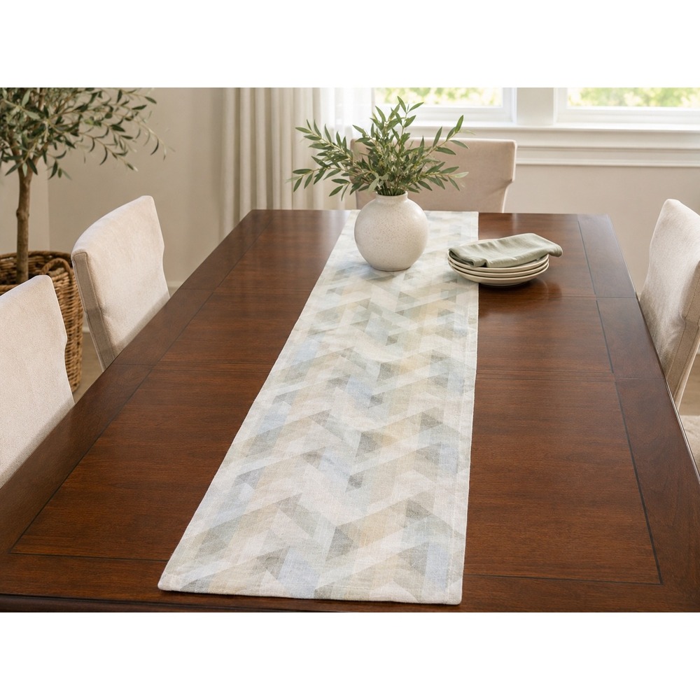 Crate & Barrel Breezeway 14x90 Linen Table Runner Pastel Geometric Modern